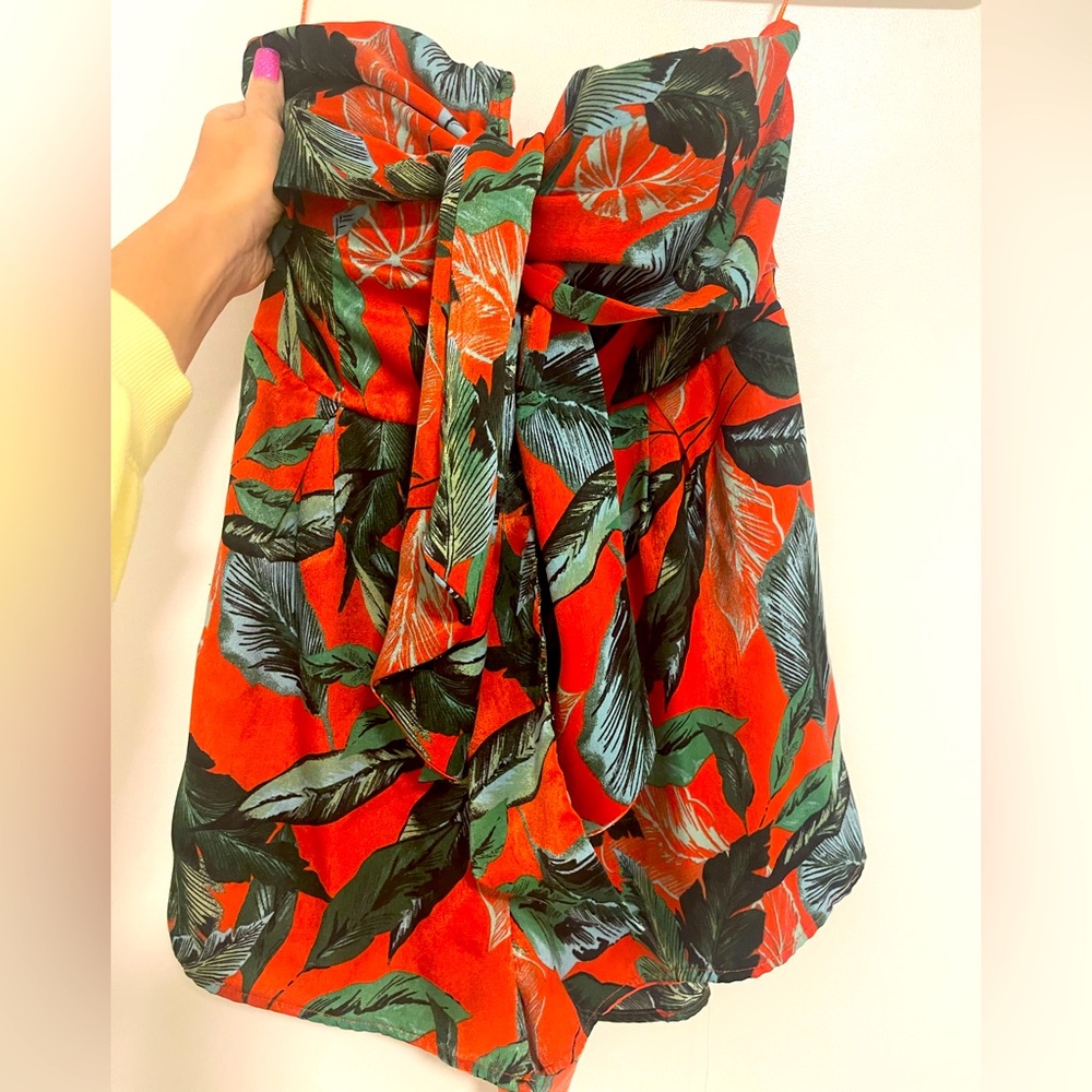 VICI- orange palm front tie romper (Size Medium)